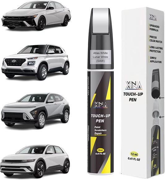 XNA Atlas White/Lunar White(SAW) for Hyundai Touch Up Paint, Car Scratch Remover for Nicks and Chips Repair, 2-In-1 Quick & Easy Fix Car Scratch Repair Kit with Exact Color-Matched