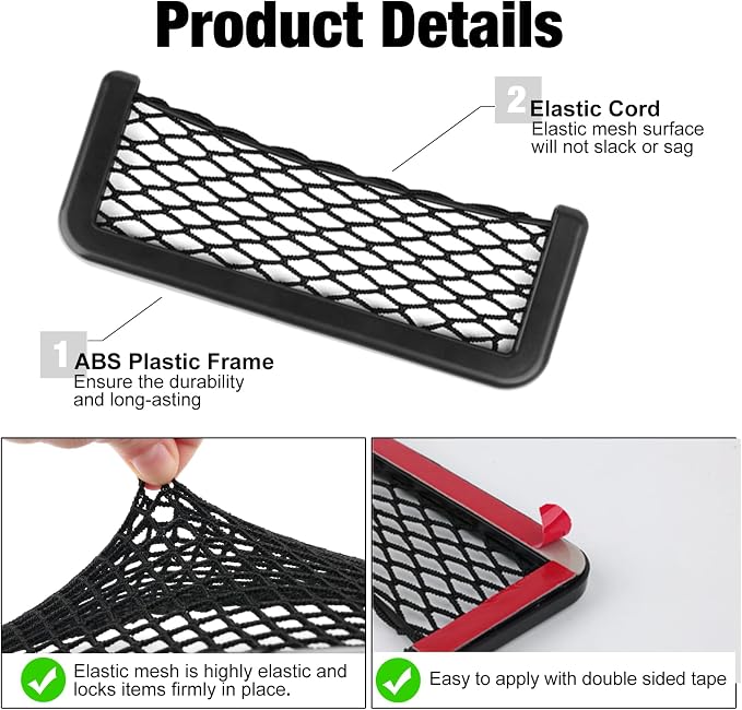 ABS Plastic Frame Automotive Cargo Nets Car Net Pocket Phone Car Mesh Net Holder RV Storage Boat Cargo Pocket Organizer Framed Mesh Net Pocket with Screws for Auto RV Net(2, 8 x 3.1 Inch)