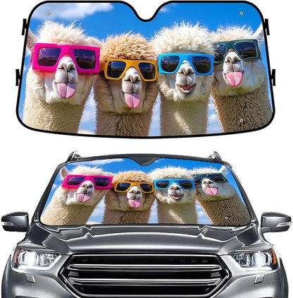 GENANY Llama Windshield Cover for Car SUV Truck (55x30 Inches), Foldable Heat Shield, Shades for Front Windows, Protector Blocks UV, Car Decor