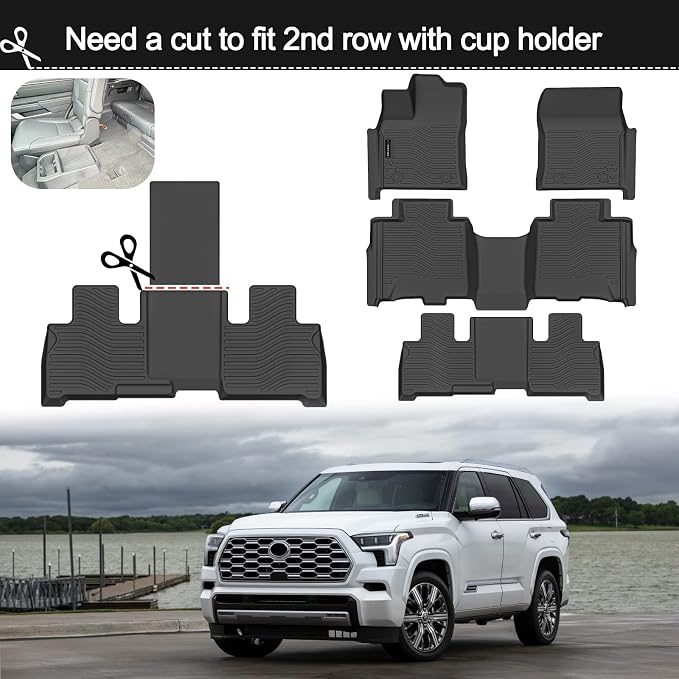 Auxko All Weather Floor Mats Fit for Toyota Sequoia 2026-2023 TPE Rubber Liners Set Sequoia Accessories All Season Guard Odorless Anti-Slip Floor Mats