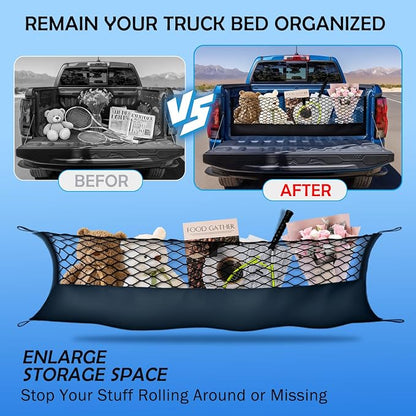 Truck Bed Cargo Net for 2013-2026 Chevy Silverado&GMC Sierra 1500/2500HD/3500HD Accessories, Envelope Style Trunk Mesh Cargo Net, Heavy Duty&Double-Layer Nylon Storage Rear Netting Holder Organizer