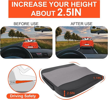 Lofty Aim Car Seat Cushion, Comfort Memory Foam Car Cushions for Driving - Sciatica & Lower Back Pain Relief, Driver Seat Pillow for Auto, Office Chair, Wheelchair - Black&Gray