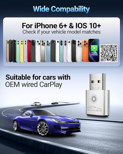vnilrgle Wireless CarPlay Adapter for Apple iPhone（2026 Upgraded） Mini Design, Converts Factory Wired to Wireless Adapter for CarPlay, Plug and Play, Auto Connect Fast and Stable(White)