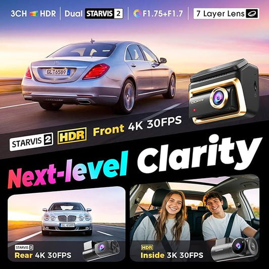DDPAI 4K 3-Channel Dash Cam,Dashcam for Cars with 128G eMMC+CPL,Front & Rear & Inside(2160P+2160P+1080P),Dual STARVIS 2 Sensors IMX678 + IMX678,AI ISP Night Vision,ADAS, WiFi 6, 4G LTE,Z90 Master 3CH