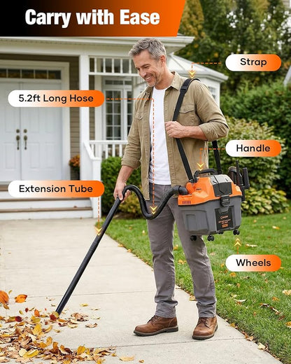 Saker Cordless Wet and Dry Shop Vacuum 17kPa 2.6 Gallon Portable Shop Vacuum Cleaner with Storage Rack, 2×4.0Ah Batteries, Strap, HEPA Filter, 3-in-1 Small Shop Vac for Car, Garage, Workshop
