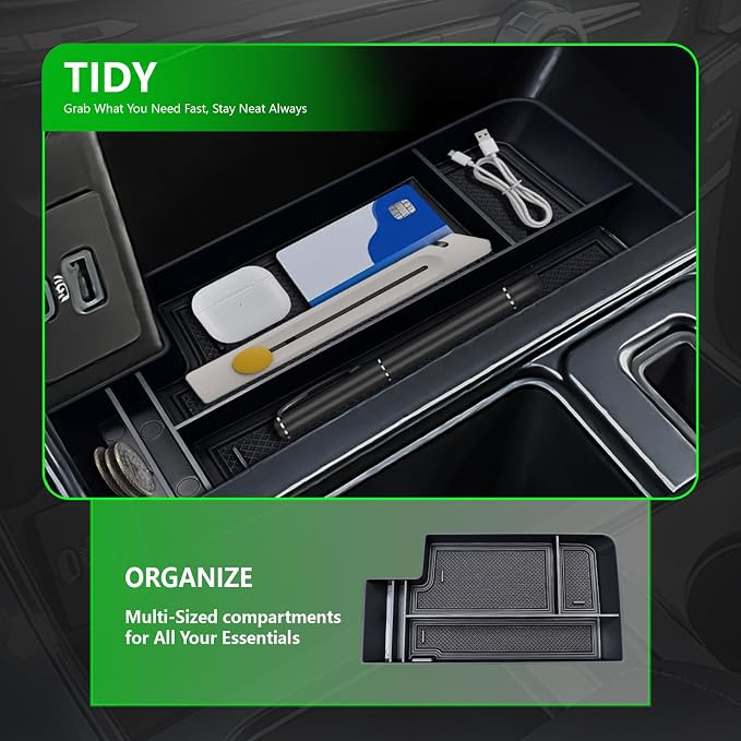 Lower Center Console Tray fit for F150 2021-2025 / Lightning XLT 2022-2024 with Rubber Liners Keep Clean and Organized Bottom Center Console Organizer fit Open Pocket in Front of the Shifter|Upgrade|
