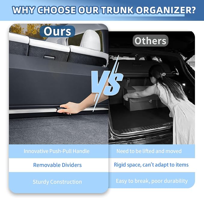 Car Trunk Organizer Sturdy Car Storage Organizer with Lid and Push-pull Handle Collapsible Leather Cargo Organizer for Suv, Truck, Sedan, Van (Black, 40.5 x 11.4 x 12.2in)