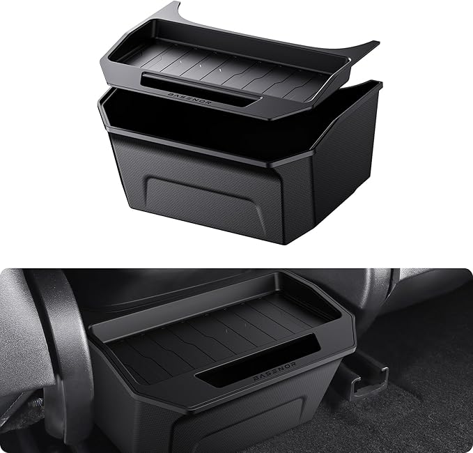BASENOR 2017-2023 Tesla Model 3 Trash Can, Rear Center Console Organizer Tray, Backseat Storage Box with Lid Cover for Model 3 Interior Accessories(Not Fit 2024-2026 Model 3)