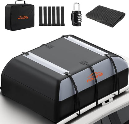 21 Cubic Feet Car Roof Bag 840D Waterproof Rooftop Cargo Carrier Bag for All Cars with/Without Racks Includes Anti-Slip Mat Storage Bag Combination Lock 6 Door Hooks