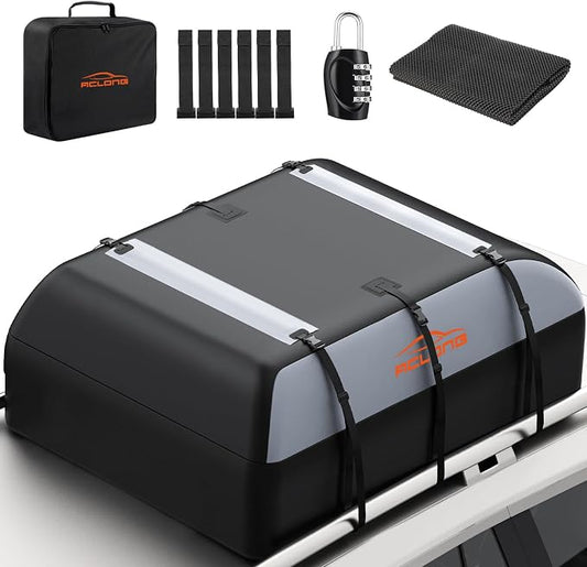 21 Cubic Feet Car Roof Bag 840D Waterproof Rooftop Cargo Carrier Bag for All Cars with/Without Racks Includes Anti-Slip Mat Storage Bag Combination Lock 6 Door Hooks