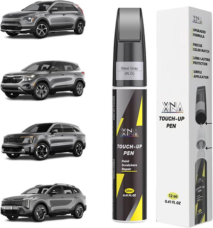 XNA Steel Gray(KLG) for KIA Touch Up Paint, 2 in 1 Car Scratch Remover with Pen Tip and Brush, Exact Color-Matched for Car Paint Scratch Repair, Quick & Easy Fix Chips and Nicks