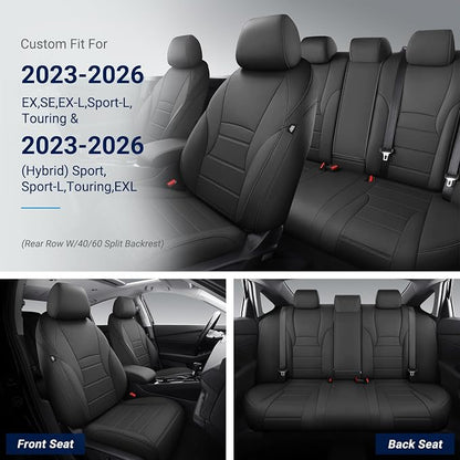 Custom for Honda Accord Seat Covers 2023 2024 2025 2026 EX,SE,EX-L,Sport-L,Touring & 2023-2026 (Hybrid) Sport,Touring,EXL,Sport-L, (Rear Row W/40/60 Split Backrest) - Black