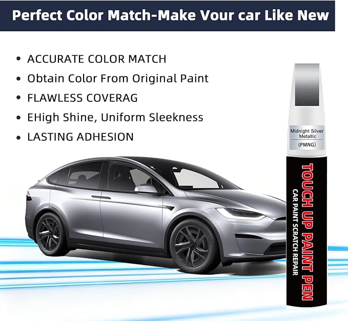 Midnight Silver Metallic(PMNG) Car Touch Up Paint for Tesla 2-in-1 Car Scratch Repair Pen with Fine Tip&Brush, DIY Color-Code Matched Auto Paint for Rock Chips Door Scratches Paint Nicks Bumper Marks