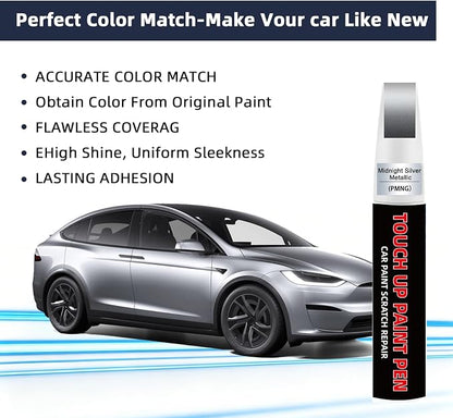 Midnight Silver Metallic(PMNG) Car Touch Up Paint for Tesla 2-in-1 Car Scratch Repair Pen with Fine Tip&Brush, DIY Color-Code Matched Auto Paint for Rock Chips Door Scratches Paint Nicks Bumper Marks
