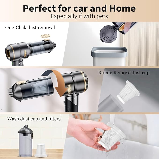 Car Vacuum Portable Cordless 22000PA High Power Handheld Mini Vacuum Cleaner Rechargeable Foldable with Brushless Motor Air Blower Duster Pump for Car Home Office Pet (Gray)