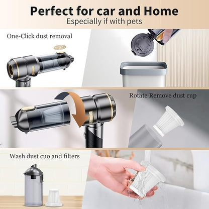 Car Vacuum Portable Cordless 22000PA High Power Handheld Mini Vacuum Cleaner Rechargeable Foldable with Brushless Motor Air Blower Duster Pump for Car Home Office Pet (Gray)