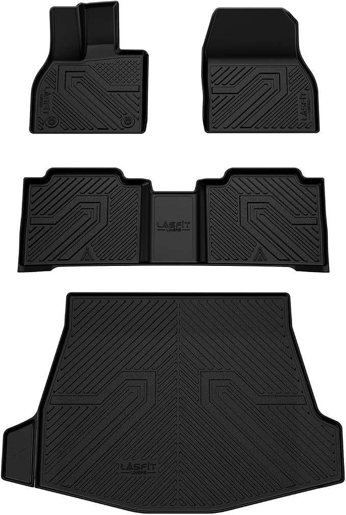 LASFIT Floor Mats&Trunk Mat for Toyota BZ4X 2023-2025/ BZ 2026 /for Subaru Solterra 2023-2026, All Weather TPE Custom Fit Floor Liners for Toyota Accessories 2 Rows Car Mats and Cargo Liner, Black