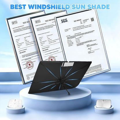 KUST Ice Crystal Sun Shade Umbrella for 2017-2026 Tesla Model Y/Juniper/Model 3/ Highland | Custom Fit Windshield Sunshade for Tesla | Foldable Sunshade with Bendable Handle | Blocks Heat & UV Rays