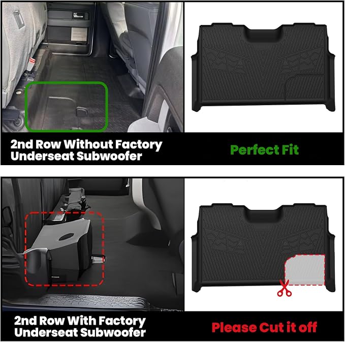 LASFIT Floor Mats for Ford F-150 2011-2014 SuperCrew 1st Row Bench Seating Carpet Floor, All Weather Protector Car Liners TPE Truck Mats, Front & Rear Rows, 3pcs Black