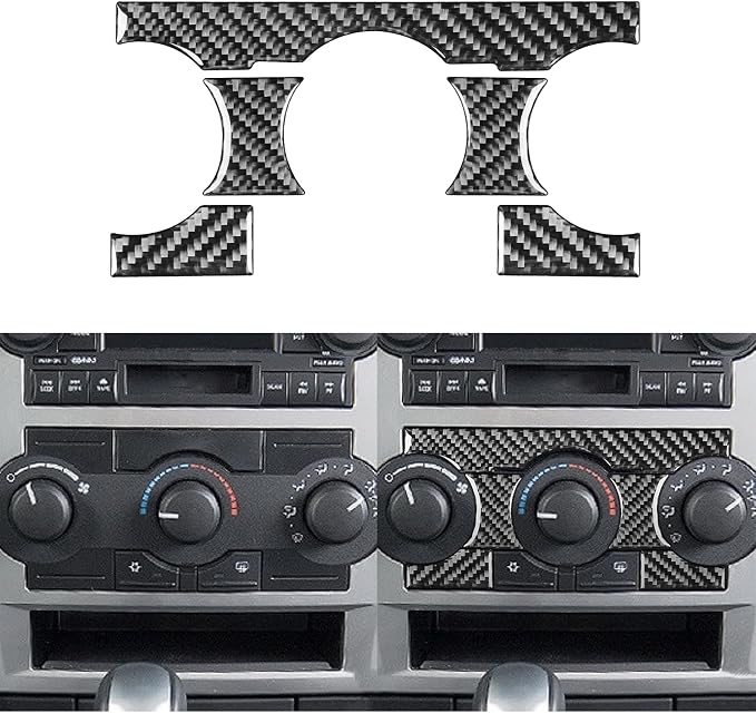 Real Quality Carbon Fiber Decor Car A/C Switch Frame Sticker Climate Control Trim Compatible with Dodge Charger 2008 2009 2010 Interior Accessories Decal Style A 5PCS Black