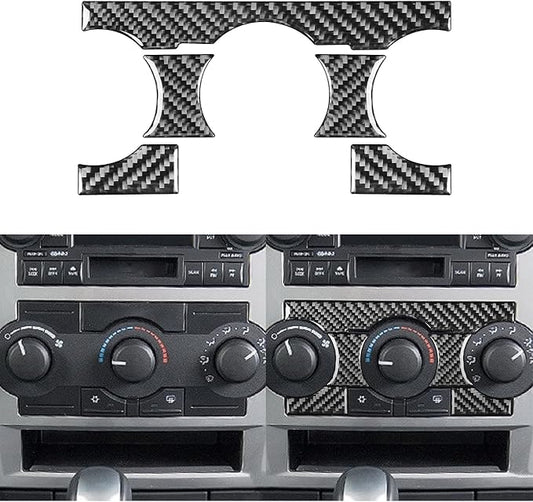 Real Quality Carbon Fiber Decor Car A/C Switch Frame Sticker Climate Control Trim Compatible with Dodge Charger 2008 2009 2010 Interior Accessories Decal Style A 5PCS Black