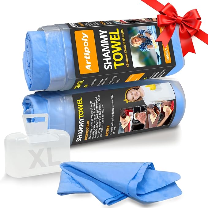 ARTIPOLY Premium Extra Large Shammy Cloth for Car Drying 2pk (34”x25”)-Super Absorbent XL Chamois Towel for Car-Reusable Shammy Towel for Car, Bathroom,Pets, Dust Remove, No Spots/Streak/Scratch