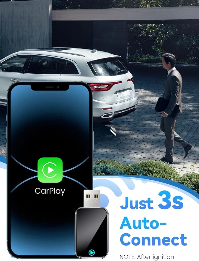 GATGOODS S2 Wireless CarPlay Adapter for iPhone, Convert Wired to Wireless, Mini USB/Type-C Design for Cars with Built-in Wired CarPlay, Plug and Play, Stable Connection, No Latency for iOS 10+