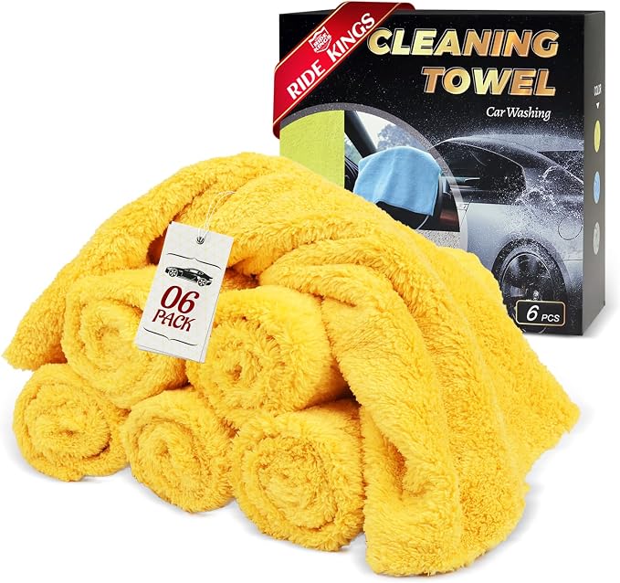 Car Wash Towels 16x16 - Coral Fleece, Yellow 6-Pack | 450gsm thick coral fleece. Highly absorbent, lint & scratch-free for auto detailing, washing, and home cleaning.