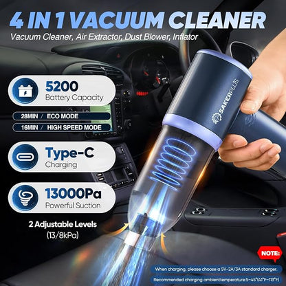 SakerPlus Car Vacuum Cleaner- 3 in 1 Cordless Handheld Vacuum Cleaner, 13000Pa High Power Car Vaccum Cleaner with Brushless Motor,Adjustable Cars Vaccum Portable Cordless for Cars,Desktop-DBS03