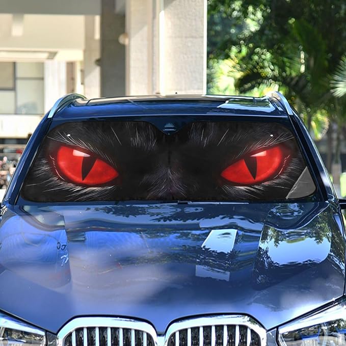 Red Eyes Windshield Sun Shade for Car Auto SUV Truck Foldable Front Window Sunshade Sun Visor Protector Block UV Rays Reflect Heat, 55" x 28"