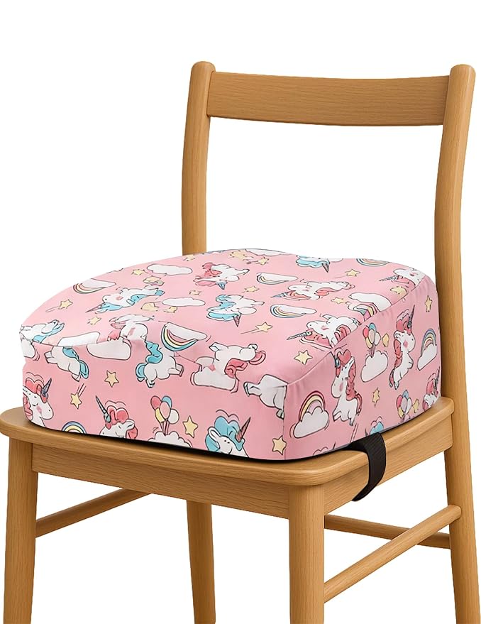 Babelio Ergo-Designed Booster Seat for Kitchen Chair, Promote Proper Upright Posture, Toddler Booster Seat for Dining Table, Removable & Washable Cover, Suitable for 18 Months to 5 Years, Pink Unicorn