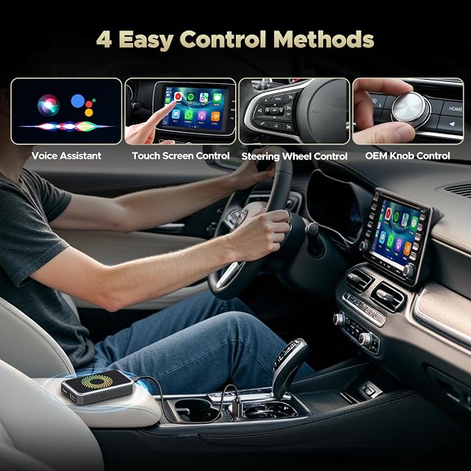 TOGUARDGO 3-in-1 Wireless Carplay Adapter Magic AI Box with YouTube TikTok APPs Upgrade Wired Car Play to Wireless Support USB Drive for iPhone 10+ and Android 13+