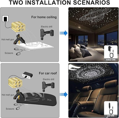 4 Colors 32W Twinkle Car Starlight Headliner Kit 700pcs*0.03in*13.1ft with APP&RF Remote, RGBW Fiber Optic Ceiling Star Lights, 4 Port Engine Sound Activated Star Roof Lights for Car Home Theater