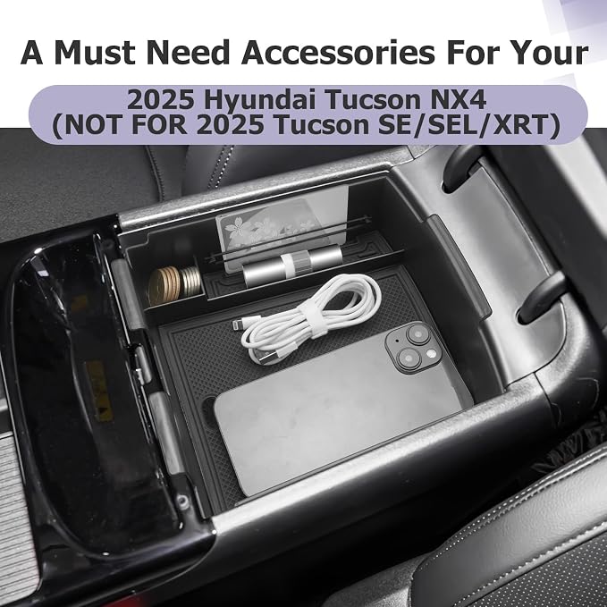 LUWU 2025 Tucson Accessories for 2025 2026 Hyundai Tucson Hybrid [Electronic Shift] Center Console Organizer Armrest Storage Box Armrest Console Organizer Insert Tray Black(NOT FOR 2025 SEL/SE/XRT)