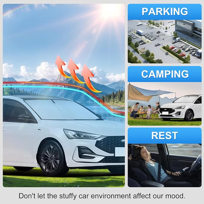 Custom Fit Windshield Sun Shade for Ford Focus 2012-2018 | Perfect Vehicle Fit, Cooler Interior, Blocks UV Rays, Stronger Frame, Easy Fold & Store