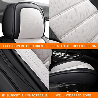 MINGBRON Car Seat Covers Full Set,Black White Car Seat Cover, Car Seat Protector Waterproof, Nappa Leather Car Seat Cushion, Fit for Most Cars