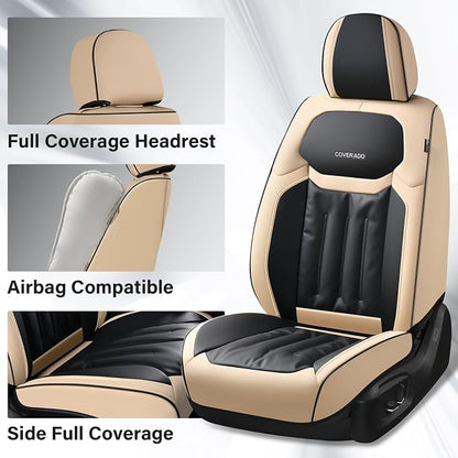 Coverado Front Seat Covers, Waterproof Leather Car Seat Covers, Seat Covers Car Seat Protector, Automotive Seat Covers Universal Fit for Most Cars(Front, Beige&Black)