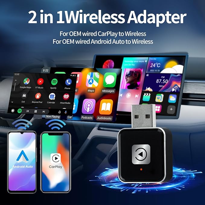 Wireless Carplay Adapter, Android Auto Adapter 2025 Carplay, Plug and Play Convert Wired to Wireless Supports Car Original Control, Mini Car Play Box for Cars