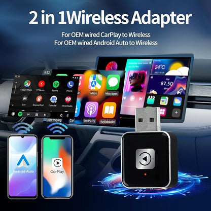 Wireless Carplay Adapter, Android Auto Adapter 2025 Carplay, Plug and Play Convert Wired to Wireless Supports Car Original Control, Mini Car Play Box for Cars