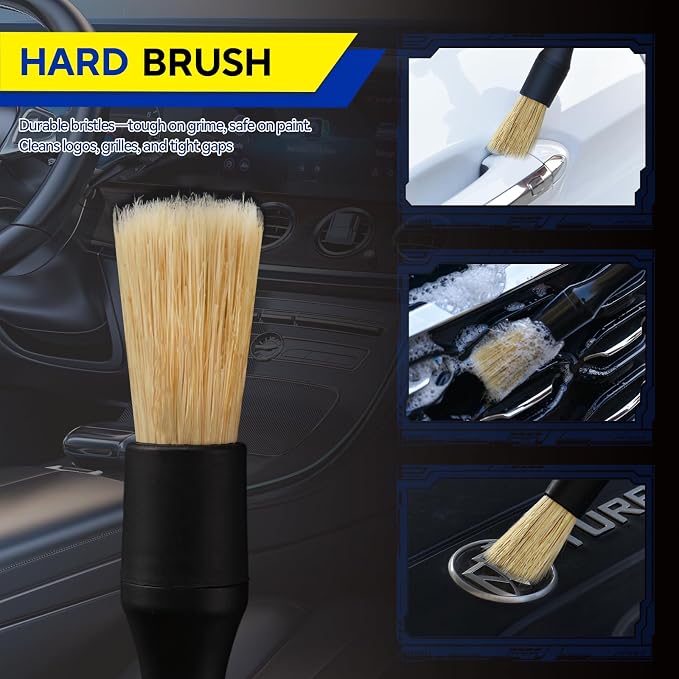 4PCS Car Detailing Brush Kit - Ultra Soft Boars Hair Car Interior Detailing Brushes, Includes 4 Different Brushes, Multi-use for Cleaning Interior or Exterior - Perfect Car Accessory Gift