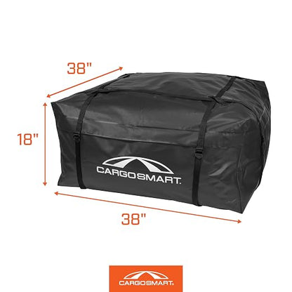 CARGOSMART CargoSmart Soft Sided Car Top Cargo Bag, 38”x38”x18” – Adds up to 15 Cubic Feet of Storage – Easily Mounts to Vehicle’s Roof Rack or Roof Top Basket – Heavy-Duty Vinyl, Black