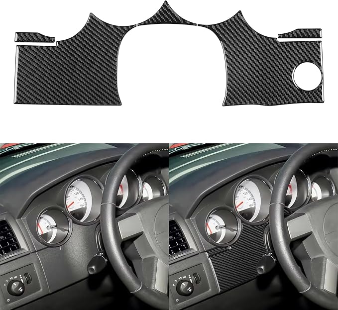 5PCS Compatible with Dodge Charger 2008 2009 2010 Real Premium Soft Carbon Fiber Decor Car Speedometer Panel Lower Part Sticker Interior Accessories Decal Cover Black