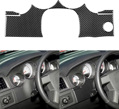 5PCS Compatible with Dodge Charger 2008 2009 2010 Real Premium Soft Carbon Fiber Decor Car Speedometer Panel Lower Part Sticker Interior Accessories Decal Cover Black
