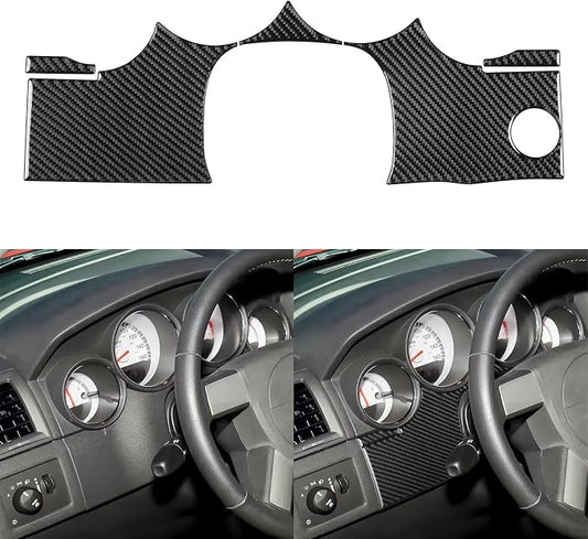 5PCS Compatible with Dodge Charger 2008 2009 2010 Real Premium Soft Carbon Fiber Decor Car Speedometer Panel Lower Part Sticker Interior Accessories Decal Cover Black