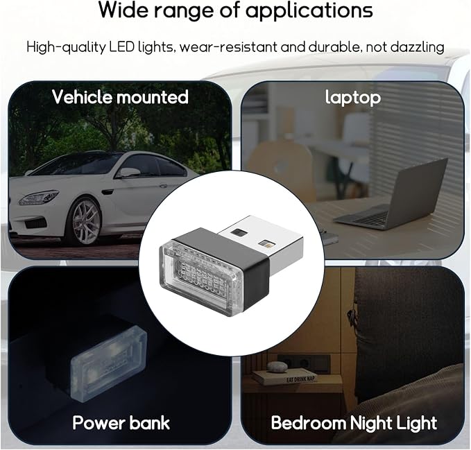 Dickno 4 PCS USB LED Car Interior Atmosphere Lamp, Portable Mini LED Night Light, Plug-in USB Interface Trunk Ambient Lighting Kit, Universal Vehicle Interior Accessories (White+Red)