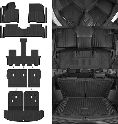 Floor Mats for 2021-2026 Kia Sorento Hybrid 7 Seats/Bench Seat (Not for Gas), Trunk Mat and Backrest Mats & Door Sill Guard All Weather TPE Protector for Kia Sorento Accessories