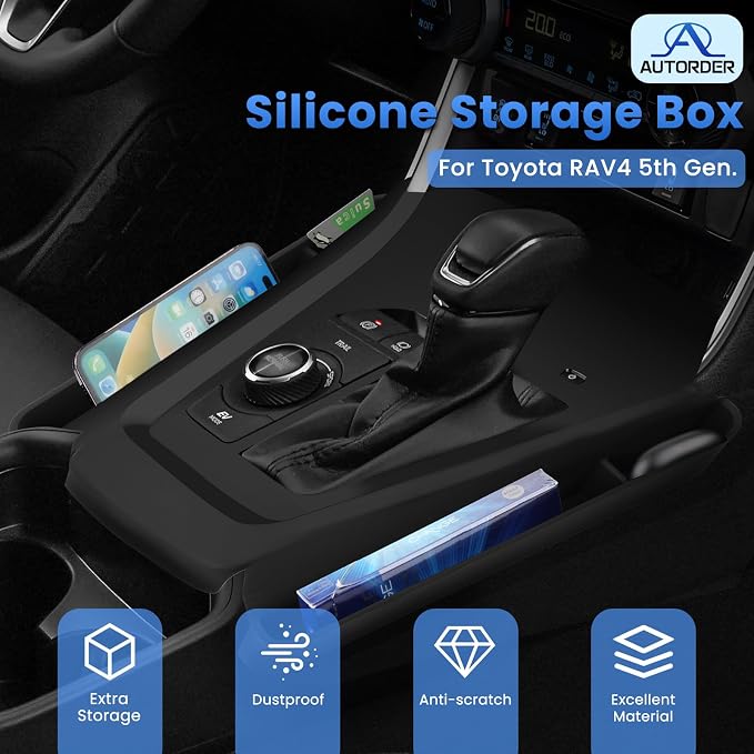 Autorder Silicone Center Console Organizer for 2019-2026 Toyota RAV4 Accessories Seat Gap Storage Box Soft Gear Shift Panel Trim Cover