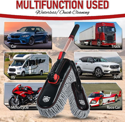 RideKings Car Duster Exterior Scratch Free with Extendable Handle, Microfiber Car Cleaning Brush for Dust Removal + Small Detailing Brush for Interior Care