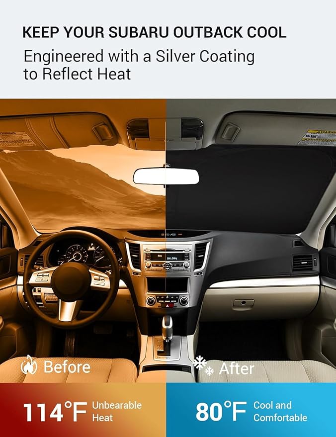 Proadsy 2026 Upgrade Windshield Sun Shade Custom Fit 2010-2014 Outback Foldable Front Sunshade Protector Sun Visor Blocks UV Rays Keep Car Cooler