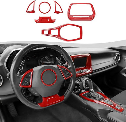 6PCS Full Set Interior Trim Kit Fit for 2016-2023 Chevy Camaro SS ZL1 3LT, Center Console Navigation GPS Screen Panel Frame Gear Shift Cover Trim(Red, for 8" Screen)